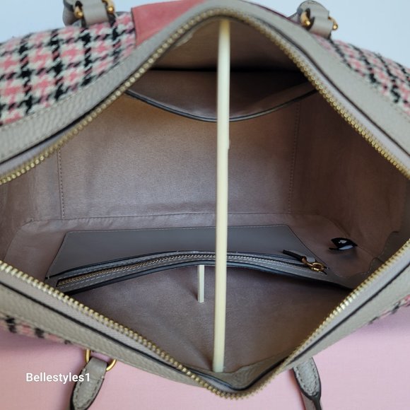 KATE SPADE Gramercy Racing Stripe Plaid Twill Medium Satchel-Mushroom Multi ⭐ - Picture 13 of 16